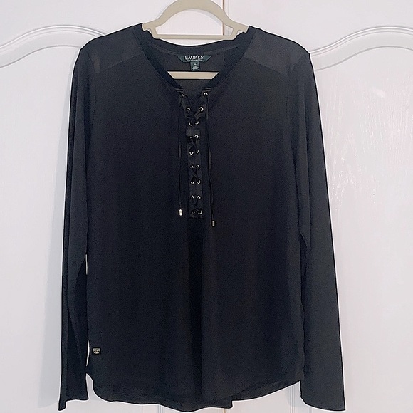 NWOT, Ralph Lauren, XL, lace-up, black, long-sleeved shirt. - Picture 2 of 7